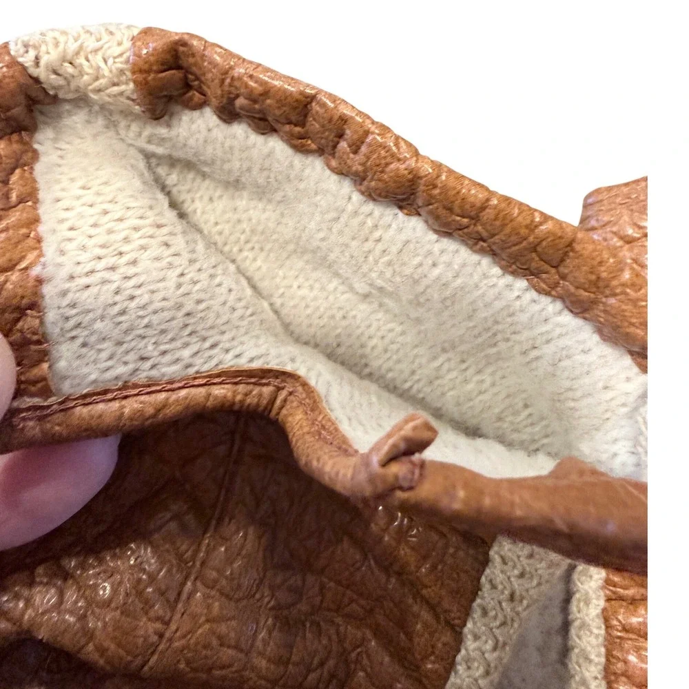 Vintage Aris Snuggler Women's Gloves Size L Brown Textured Leather Knit‎ Trim